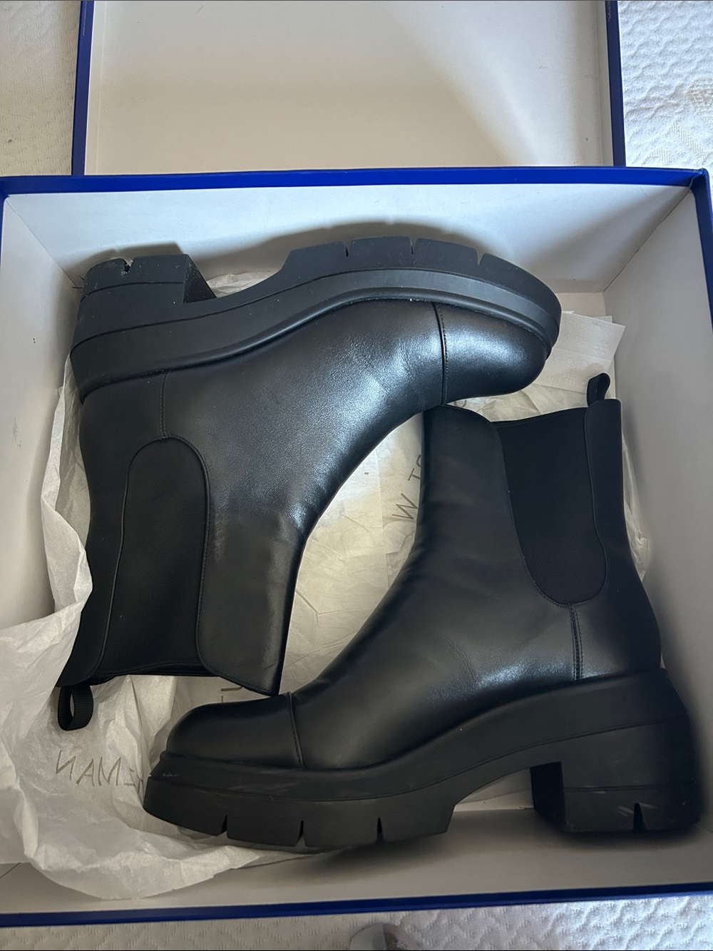 Stuart Weitzman Black Leather Chunky Chelsea Booties